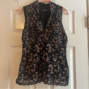 Karen Kane Large Black Tan Floral Lace Sleeveless Top